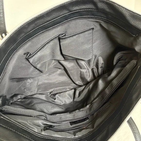 NINE WEST Vintage 90s Y2K faux leather light grey minimalist neutral tote bag - Picture 14 of 16